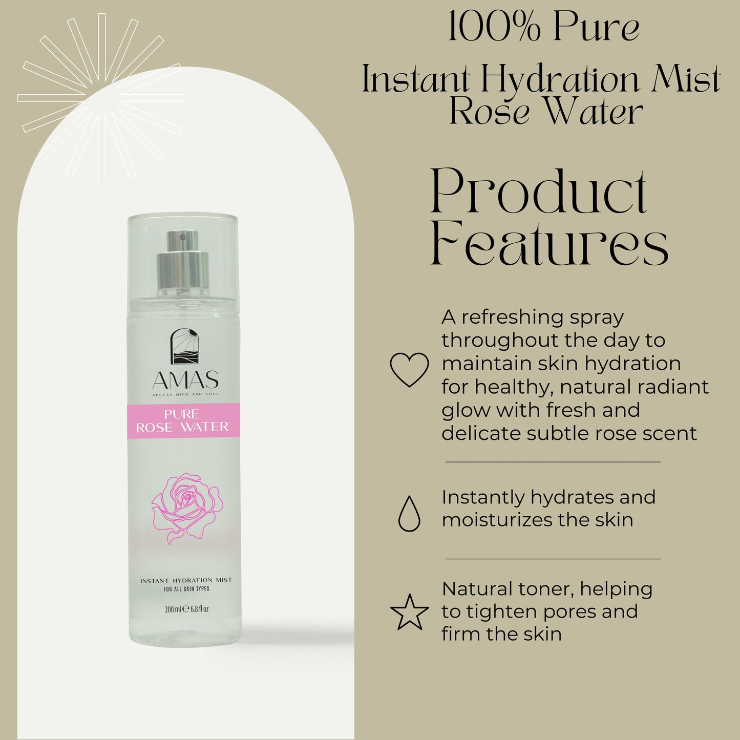 100% Pure Turkish Rose Water Instant Hydration Mist